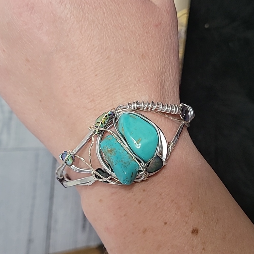 Turquoise Wire Wrap Bracelet - Picture 6 of 7
